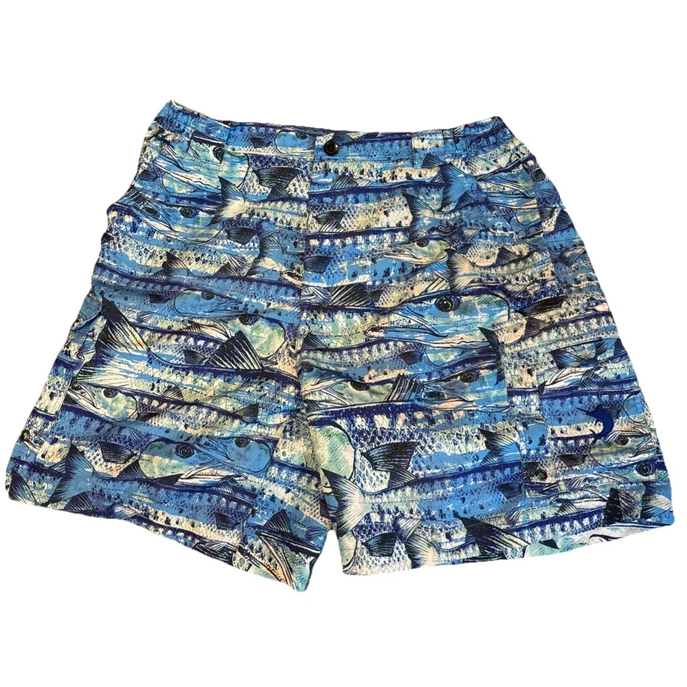 Reel Legends Men’s Large Fishing Shorts Elastic Hip, Button/zip Front 6 Pockets